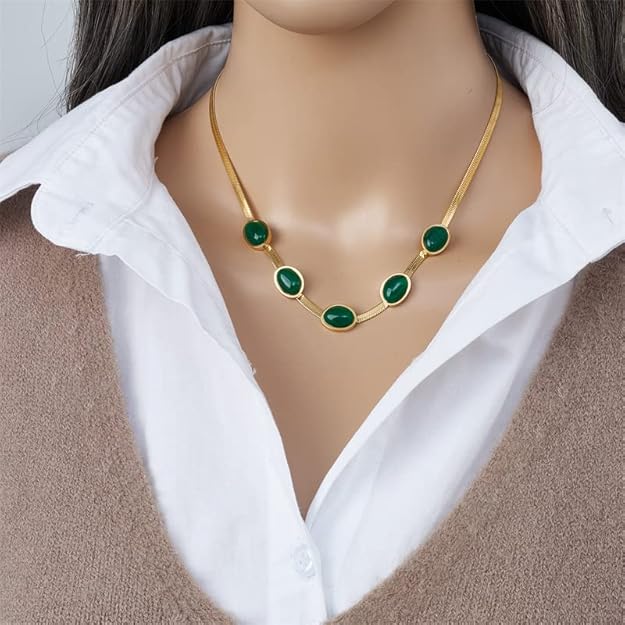 ✨💚 Oval Green Crystal Pendant Necklace Set With Bracelet 💚✨