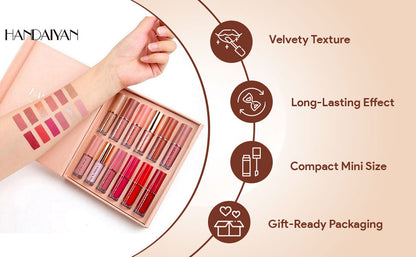 "Luxury 12-Piece Velvet Matte Lipstick Set – Perfectly Smooth & Smudge-Proof!"